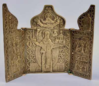 Russian Orthodox folding skladen travel icon of St. Nicholas of Mozhaisk