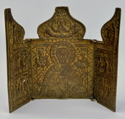 Russian Orthodox folding skladen travel icon of St. Nicholas of Myra