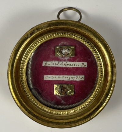 Reliquary theca with relics of 2 Pope Saints: St. Sylvester &amp; St. Gregory I (the Great).