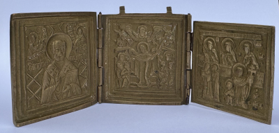 Russian Folding Travel Skladen Icon of St. Nicholas, Our Lady of Joy to All who Sorrow &amp; Selected Saints
