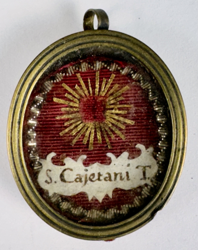 Reliquary theca with relic of St. Gaetano dei Conti di Thiene, patron of bankers &amp; job seekers