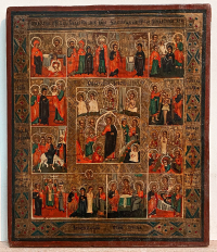 Russian Icon - The Resurrection, Descent into Hell &amp; Orthodox Feasts