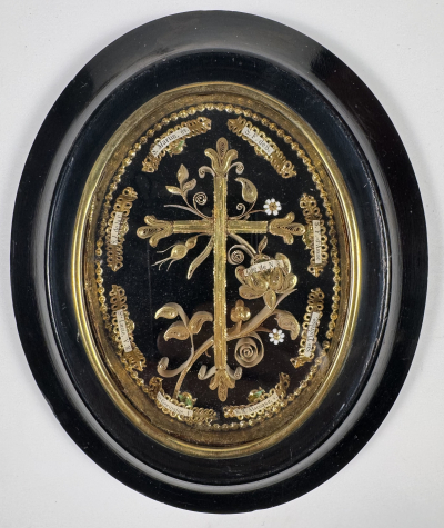 Frame reliquary with relic of the Nativity Manger, St. Martin of Tours, St. Francis de Sales, St. Francis of Assisi, St. Therese, St. Marie Alacoque, St. Germaine, St. Lucia &amp; St. John of the Cross