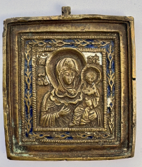 Small Russian Orthodox brass icon of Our Lady of Smolensk