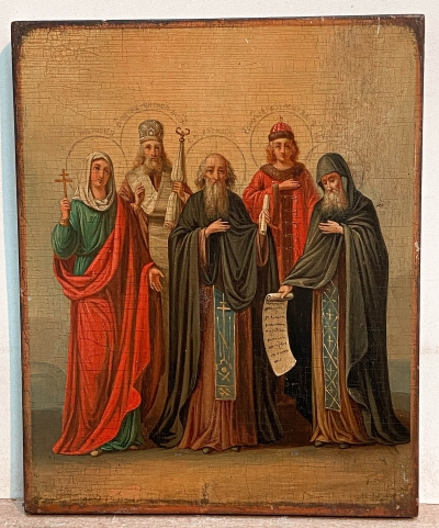 Russian icon - 5 Selected Saints: St. Matrona, St. Peter of Moscow, St. Ven. Basil, St. Prince Michael &amp; St. Antony of Kiev
