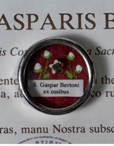 1990 Documented reliquary theca with relic of St. Gaspare Bertoni, founder of the Congregation of the Sacred Stigmata