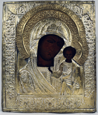 Russian Icon - Our Lady of Kazan in brass revetment cover