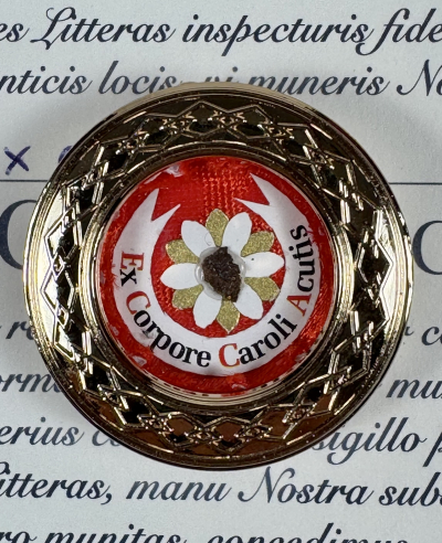 Documented reliquary theca with bodily relics of Saint Carlo Acutis