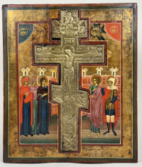 Russian Staurotheke icon - The Crucifixion with Mourners