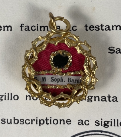1996 Documented reliquary theca with relics of St. Madeleine Sophie Barat, R.S.C.J., founder of the Society of the Sacred Heart