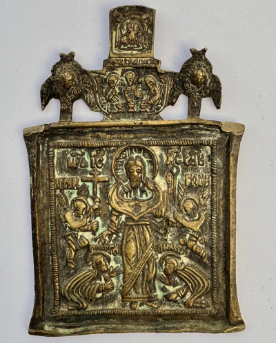 Small Russian Orthodox brass icon of Our Savior of Smolensk