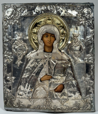Russian Icon - St. Paraskevi Martyr of Iconium in silvered brass cover